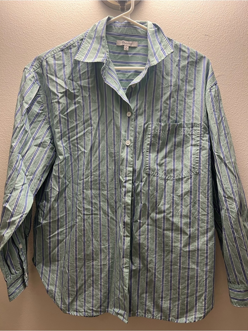Madewell Striped Button-Down Shirt in Green and Blue